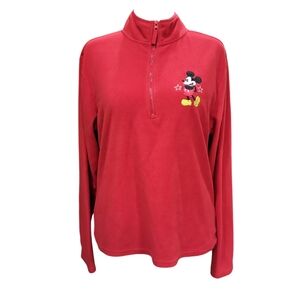 Mickey Mouse Quarter Zip Size Large Red Fleece Disney Store Pullover Nice